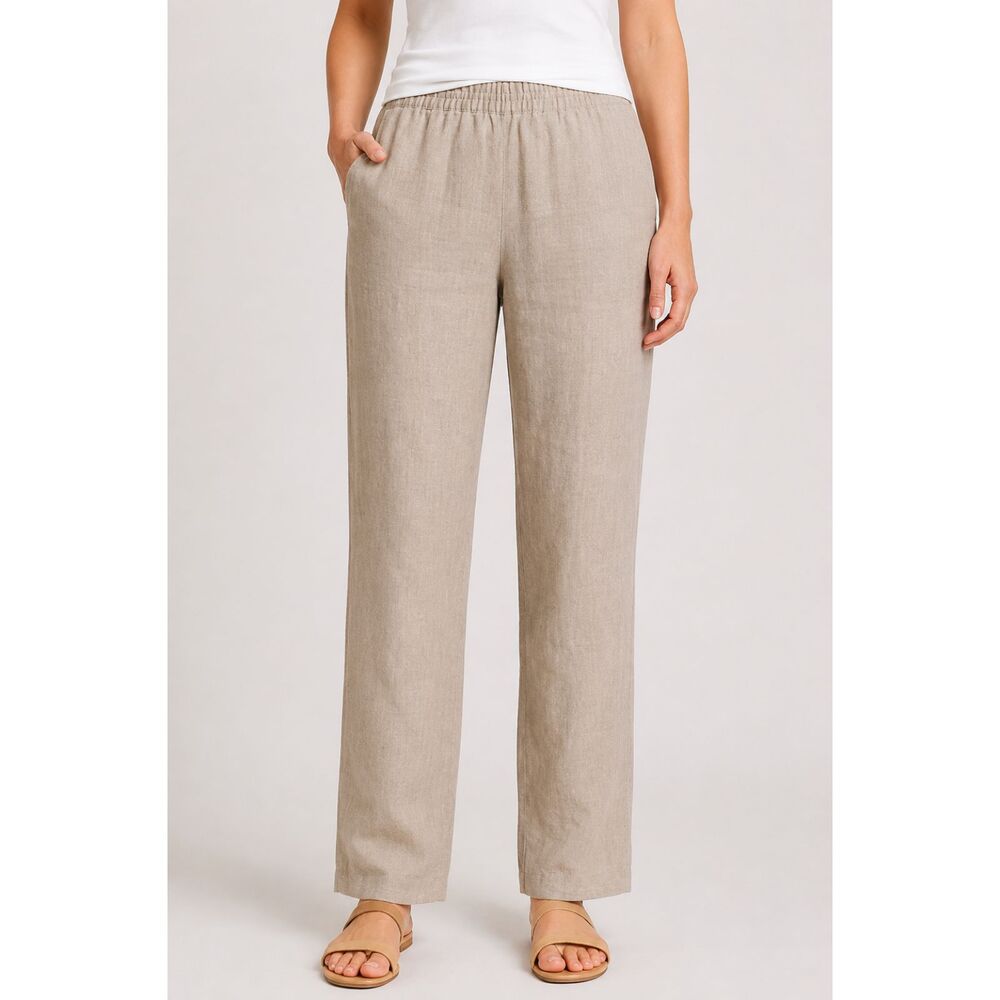 J.Jill Love Linen Pants Women’s Large Beige Tan 100% Linen Pull On Straight Leg